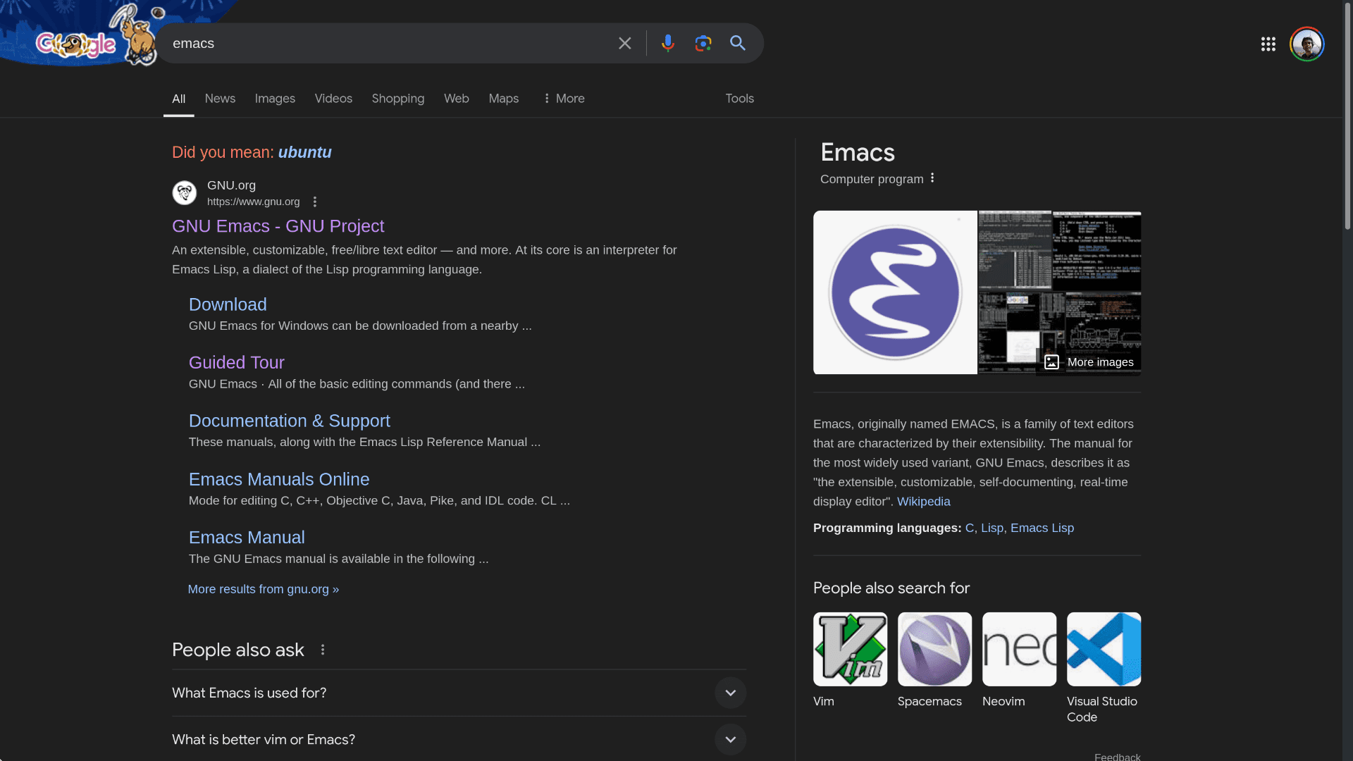 Google suggesting Ubuntu on searching Emacs